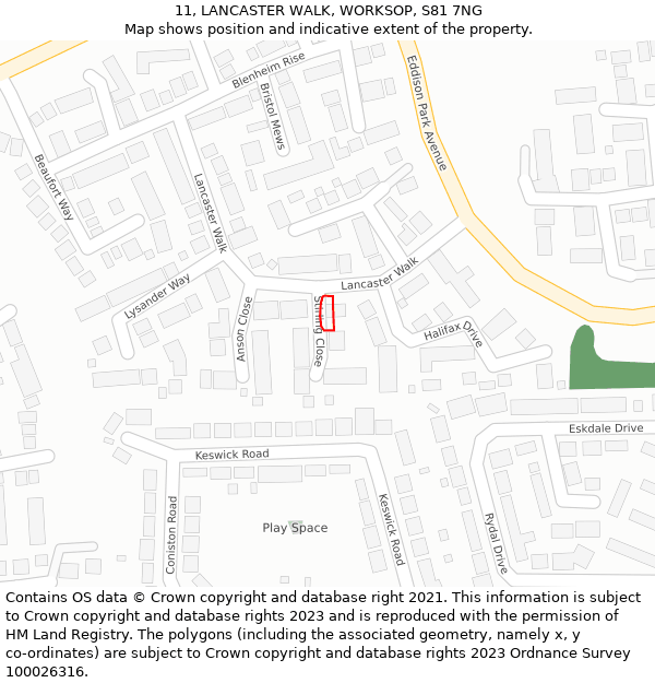 11, LANCASTER WALK, WORKSOP, S81 7NG: Location map and indicative extent of plot