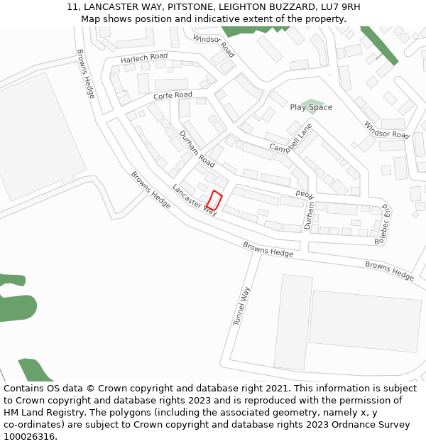 11, LANCASTER WAY, PITSTONE, LEIGHTON BUZZARD, LU7 9RH: Location map and indicative extent of plot