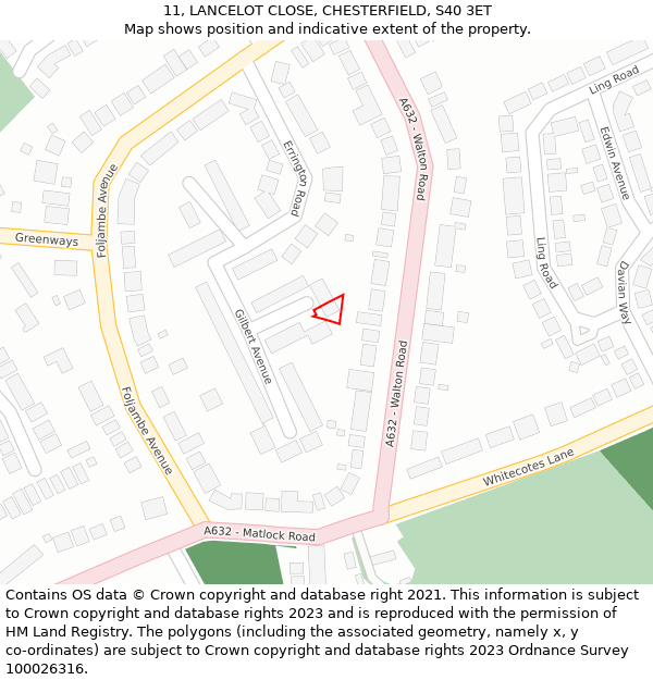 11, LANCELOT CLOSE, CHESTERFIELD, S40 3ET: Location map and indicative extent of plot