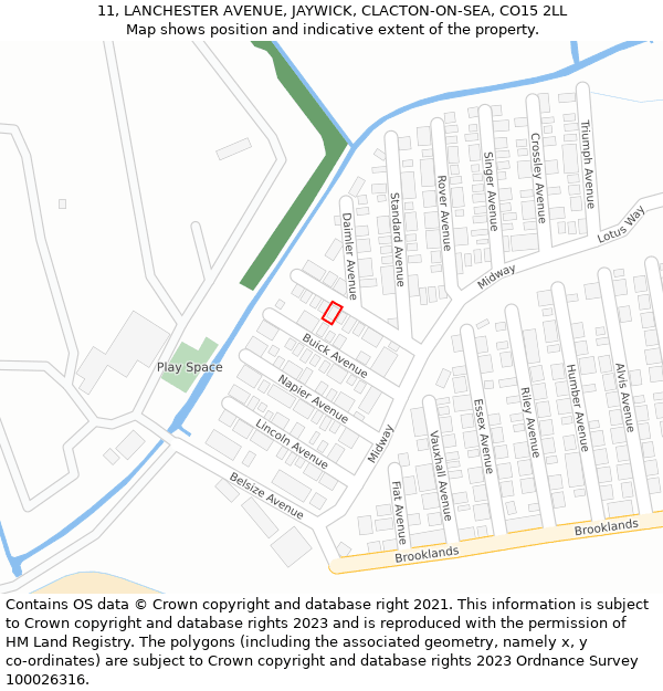 11, LANCHESTER AVENUE, JAYWICK, CLACTON-ON-SEA, CO15 2LL: Location map and indicative extent of plot