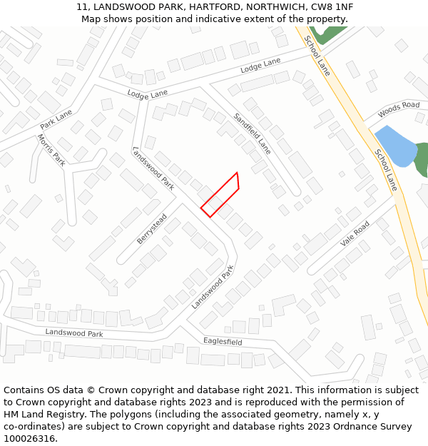 11, LANDSWOOD PARK, HARTFORD, NORTHWICH, CW8 1NF: Location map and indicative extent of plot