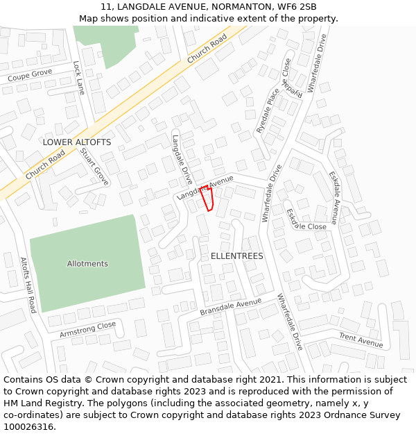 11, LANGDALE AVENUE, NORMANTON, WF6 2SB: Location map and indicative extent of plot