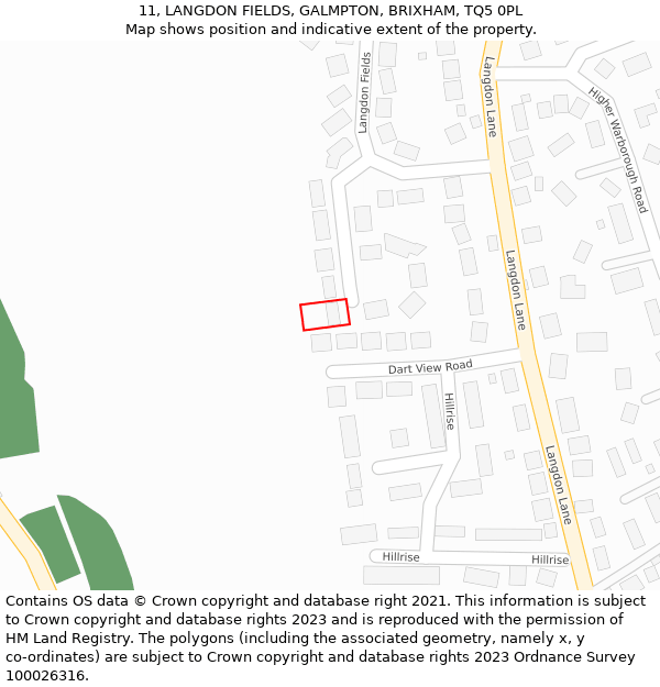 11, LANGDON FIELDS, GALMPTON, BRIXHAM, TQ5 0PL: Location map and indicative extent of plot
