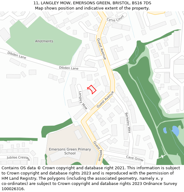11, LANGLEY MOW, EMERSONS GREEN, BRISTOL, BS16 7DS: Location map and indicative extent of plot