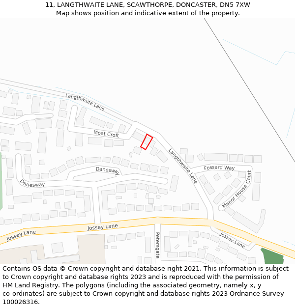 11, LANGTHWAITE LANE, SCAWTHORPE, DONCASTER, DN5 7XW: Location map and indicative extent of plot