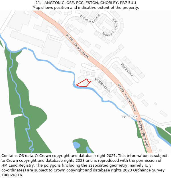 11, LANGTON CLOSE, ECCLESTON, CHORLEY, PR7 5UU: Location map and indicative extent of plot