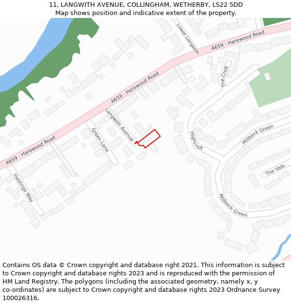 11, LANGWITH AVENUE, COLLINGHAM, WETHERBY, LS22 5DD: Location map and indicative extent of plot