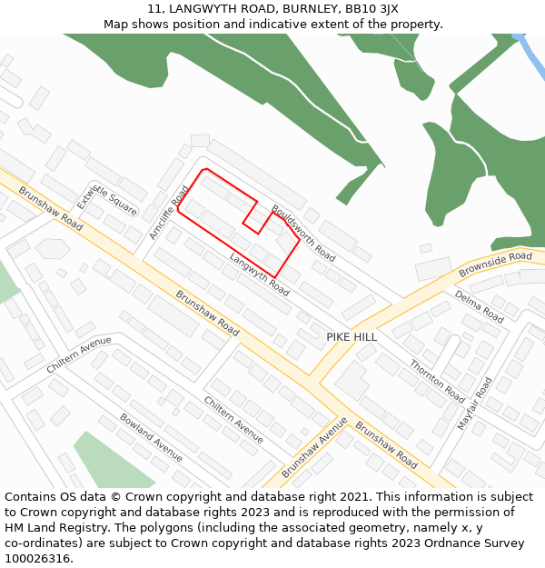 11, LANGWYTH ROAD, BURNLEY, BB10 3JX: Location map and indicative extent of plot