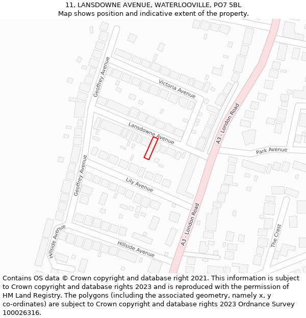 11, LANSDOWNE AVENUE, WATERLOOVILLE, PO7 5BL: Location map and indicative extent of plot