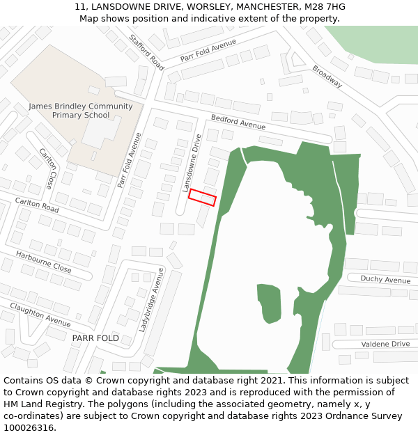 11, LANSDOWNE DRIVE, WORSLEY, MANCHESTER, M28 7HG: Location map and indicative extent of plot