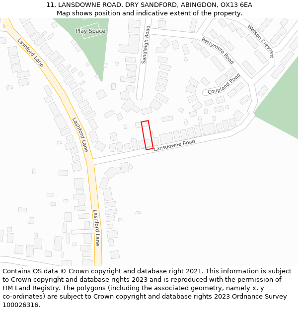 11, LANSDOWNE ROAD, DRY SANDFORD, ABINGDON, OX13 6EA: Location map and indicative extent of plot