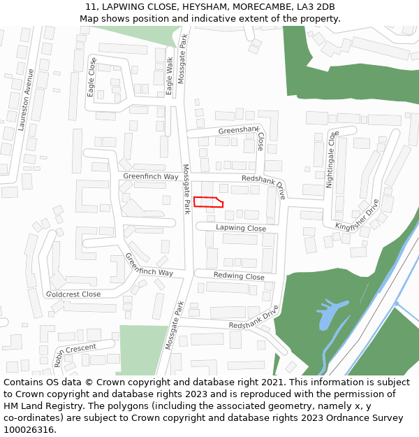 11, LAPWING CLOSE, HEYSHAM, MORECAMBE, LA3 2DB: Location map and indicative extent of plot
