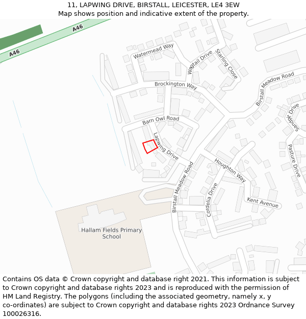 11, LAPWING DRIVE, BIRSTALL, LEICESTER, LE4 3EW: Location map and indicative extent of plot