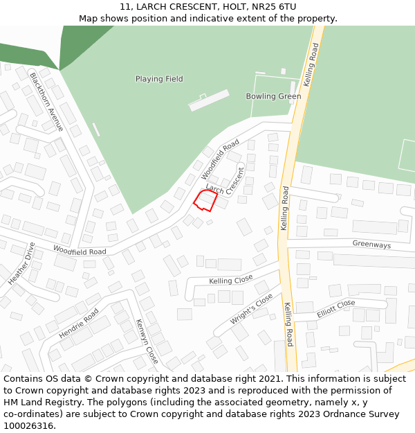 11, LARCH CRESCENT, HOLT, NR25 6TU: Location map and indicative extent of plot