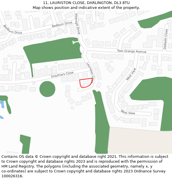 11, LAURISTON CLOSE, DARLINGTON, DL3 8TU: Location map and indicative extent of plot