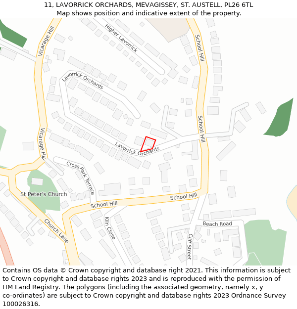 11, LAVORRICK ORCHARDS, MEVAGISSEY, ST. AUSTELL, PL26 6TL: Location map and indicative extent of plot