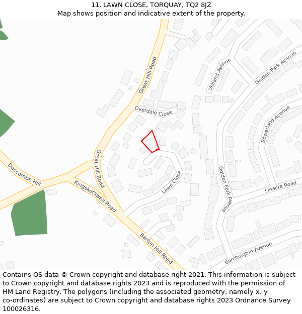 11, LAWN CLOSE, TORQUAY, TQ2 8JZ: Location map and indicative extent of plot