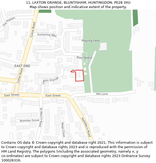 11, LAXTON GRANGE, BLUNTISHAM, HUNTINGDON, PE28 3XU: Location map and indicative extent of plot