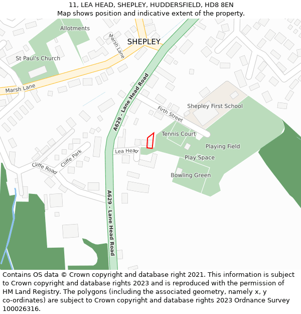 11, LEA HEAD, SHEPLEY, HUDDERSFIELD, HD8 8EN: Location map and indicative extent of plot