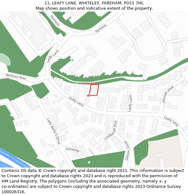 11, LEAFY LANE, WHITELEY, FAREHAM, PO15 7HL: Location map and indicative extent of plot