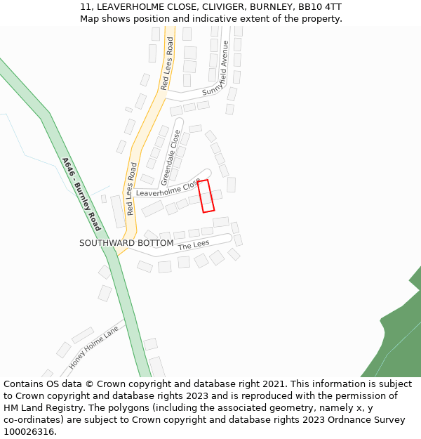 11, LEAVERHOLME CLOSE, CLIVIGER, BURNLEY, BB10 4TT: Location map and indicative extent of plot