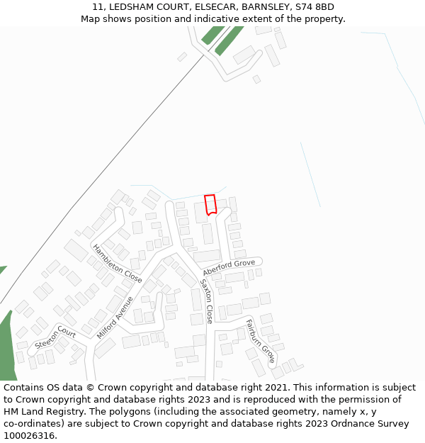 11, LEDSHAM COURT, ELSECAR, BARNSLEY, S74 8BD: Location map and indicative extent of plot