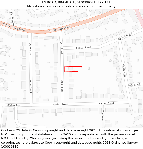 11, LEES ROAD, BRAMHALL, STOCKPORT, SK7 1BT: Location map and indicative extent of plot