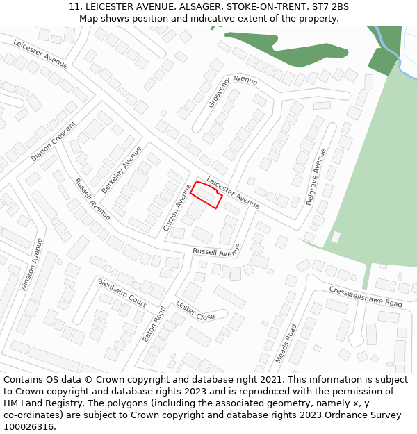 11, LEICESTER AVENUE, ALSAGER, STOKE-ON-TRENT, ST7 2BS: Location map and indicative extent of plot