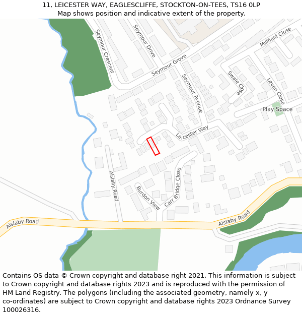 11, LEICESTER WAY, EAGLESCLIFFE, STOCKTON-ON-TEES, TS16 0LP: Location map and indicative extent of plot