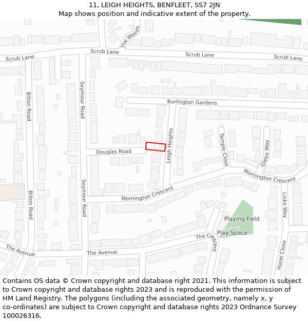 11, LEIGH HEIGHTS, BENFLEET, SS7 2JN: Location map and indicative extent of plot