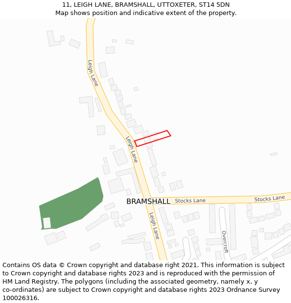 11, LEIGH LANE, BRAMSHALL, UTTOXETER, ST14 5DN: Location map and indicative extent of plot