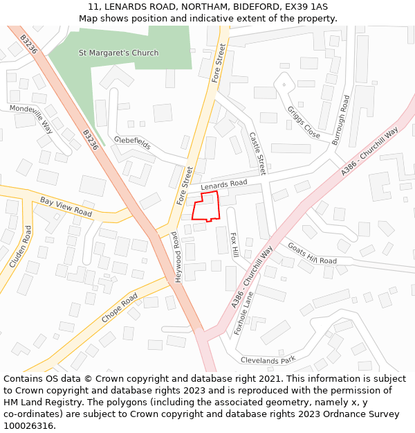 11, LENARDS ROAD, NORTHAM, BIDEFORD, EX39 1AS: Location map and indicative extent of plot