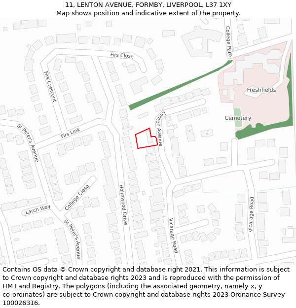 11, LENTON AVENUE, FORMBY, LIVERPOOL, L37 1XY: Location map and indicative extent of plot