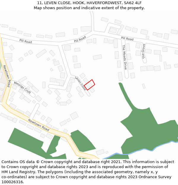 11, LEVEN CLOSE, HOOK, HAVERFORDWEST, SA62 4LF: Location map and indicative extent of plot