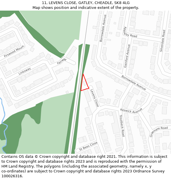 11, LEVENS CLOSE, GATLEY, CHEADLE, SK8 4LG: Location map and indicative extent of plot