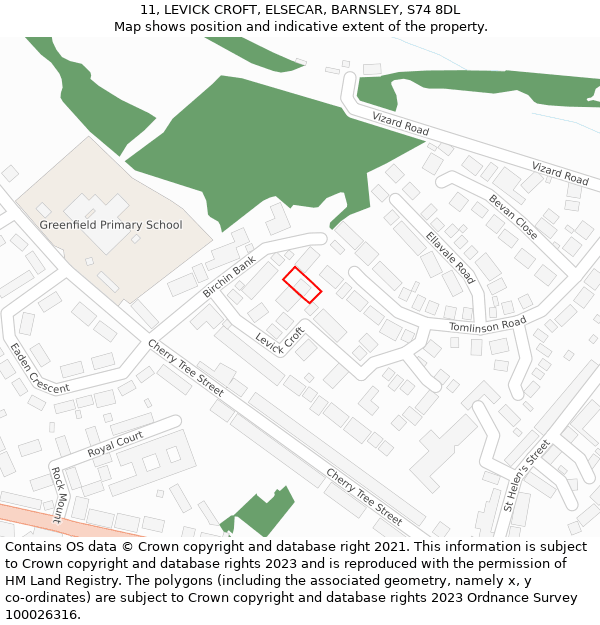 11, LEVICK CROFT, ELSECAR, BARNSLEY, S74 8DL: Location map and indicative extent of plot