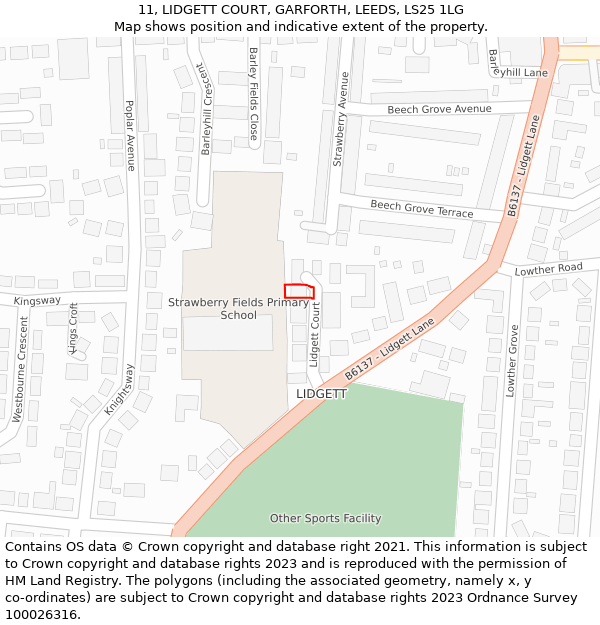 11, LIDGETT COURT, GARFORTH, LEEDS, LS25 1LG: Location map and indicative extent of plot