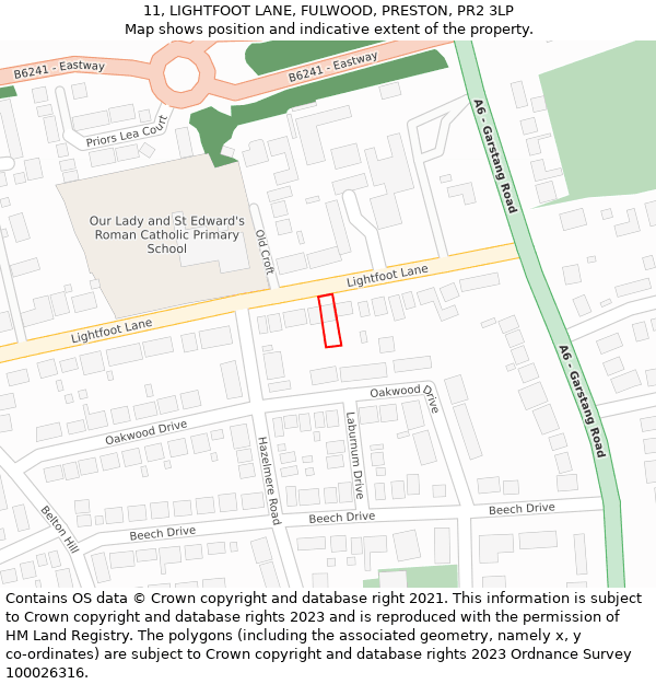 11, LIGHTFOOT LANE, FULWOOD, PRESTON, PR2 3LP: Location map and indicative extent of plot