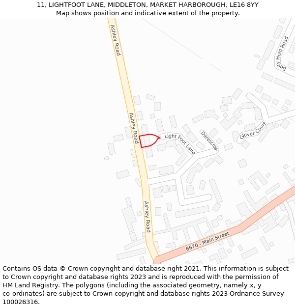 11, LIGHTFOOT LANE, MIDDLETON, MARKET HARBOROUGH, LE16 8YY: Location map and indicative extent of plot