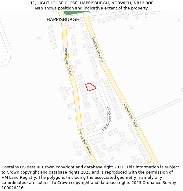 11, LIGHTHOUSE CLOSE, HAPPISBURGH, NORWICH, NR12 0QE: Location map and indicative extent of plot