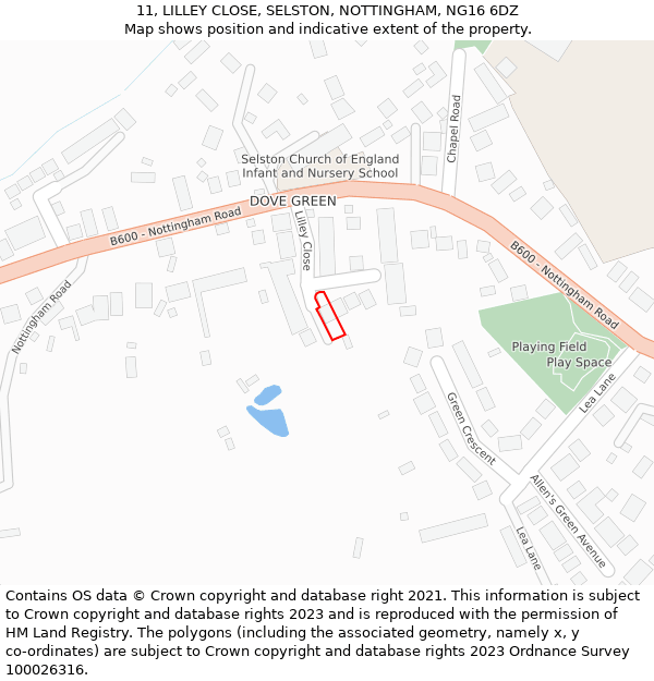 11, LILLEY CLOSE, SELSTON, NOTTINGHAM, NG16 6DZ: Location map and indicative extent of plot