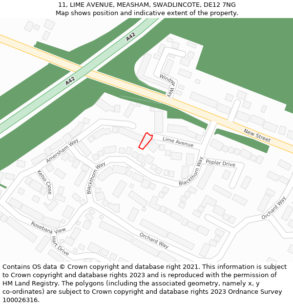 11, LIME AVENUE, MEASHAM, SWADLINCOTE, DE12 7NG: Location map and indicative extent of plot