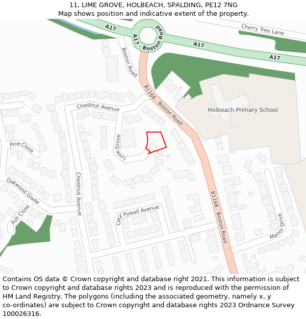 11, LIME GROVE, HOLBEACH, SPALDING, PE12 7NG: Location map and indicative extent of plot