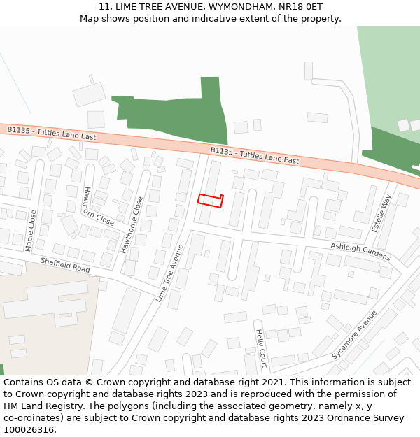 11, LIME TREE AVENUE, WYMONDHAM, NR18 0ET: Location map and indicative extent of plot
