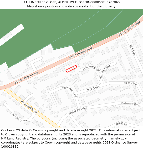 11, LIME TREE CLOSE, ALDERHOLT, FORDINGBRIDGE, SP6 3RQ: Location map and indicative extent of plot