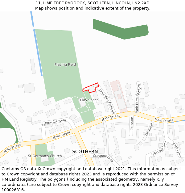 11, LIME TREE PADDOCK, SCOTHERN, LINCOLN, LN2 2XD: Location map and indicative extent of plot