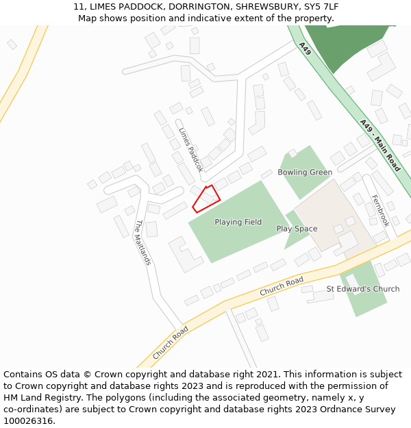 11, LIMES PADDOCK, DORRINGTON, SHREWSBURY, SY5 7LF: Location map and indicative extent of plot