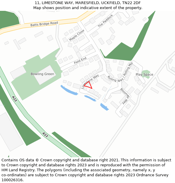 11, LIMESTONE WAY, MARESFIELD, UCKFIELD, TN22 2DF: Location map and indicative extent of plot