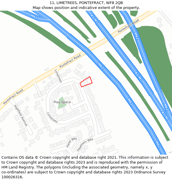 11, LIMETREES, PONTEFRACT, WF8 2QB: Location map and indicative extent of plot