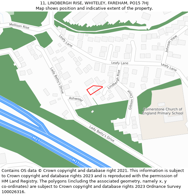 11, LINDBERGH RISE, WHITELEY, FAREHAM, PO15 7HJ: Location map and indicative extent of plot